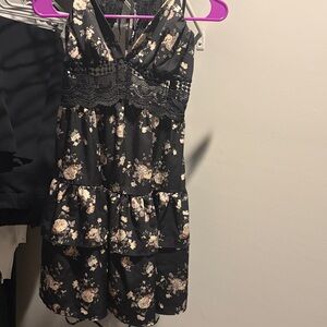 Floral Black Sleeveless Dress